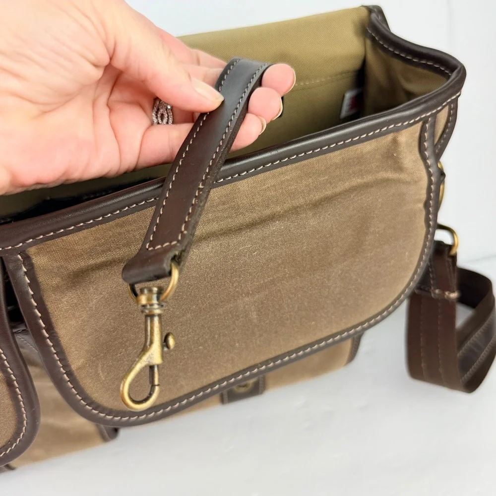 VTG Allen Edmonds Waxed Canvas Leather Trim Messenger Bag Briefcase Brown Brass